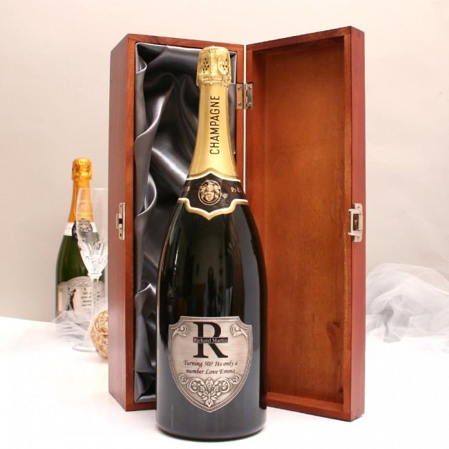 Personalised Magnum Brut Champagne Gift With Pewter Monogram Label