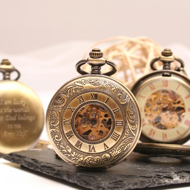 Engraved Bronze Pocket Watch Intricate Design