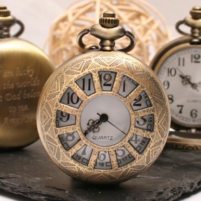 Engraved Bronze Pocket Watch Sunshine Design