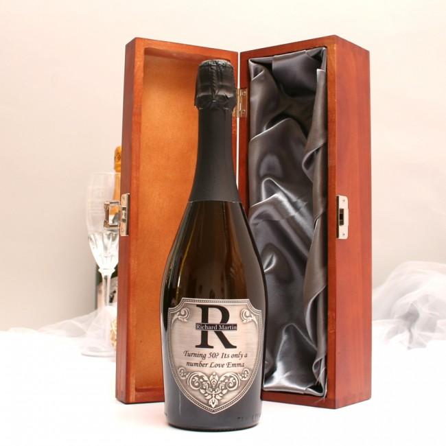 Personalised Magnum Prosecco Gift With Pewter Monogram Label