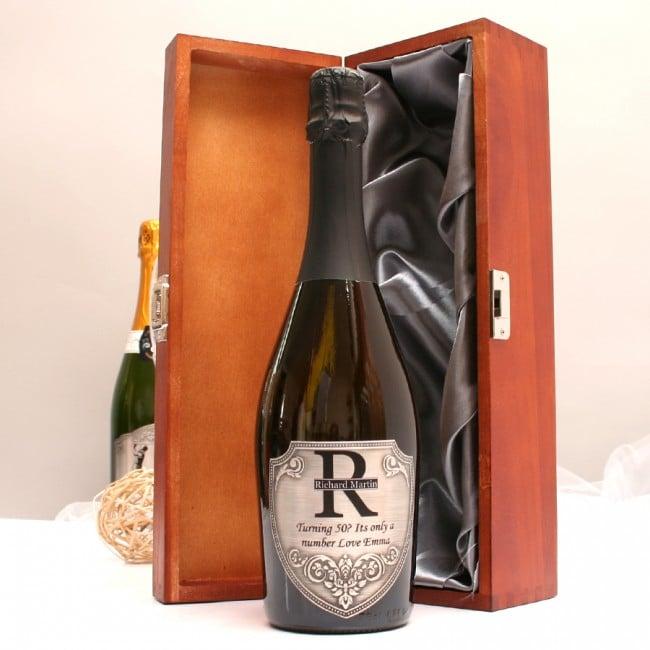 Personalised Prosecco Gift With Pewter Monogram Label