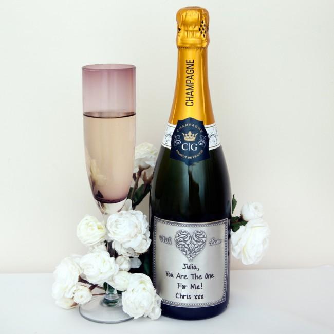 Personalised With Love Champagne with Engraved Pewter Label