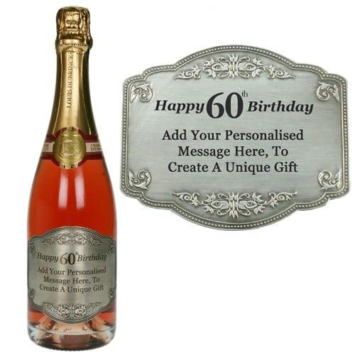 Personalised 60th Birthday Pewter Champagne Label Present