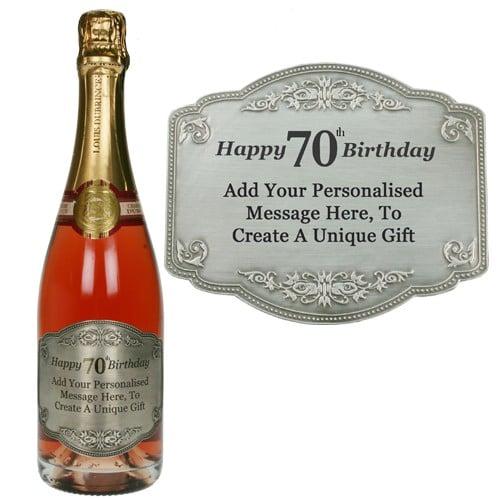 Personalised 70th Birthday Pewter Champagne Label Present