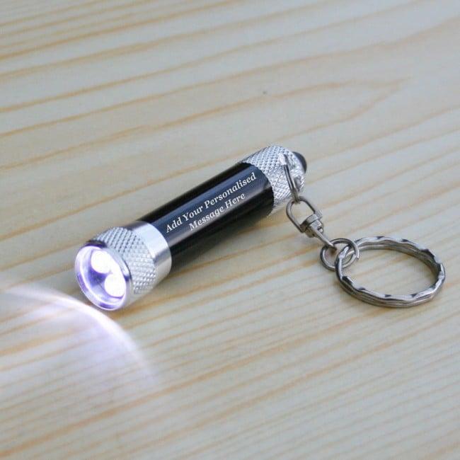 Mini Black Personalised LED Torch Keyring