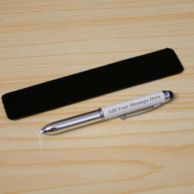 Multifunctional Personalised Pen Torch And Stylus in White