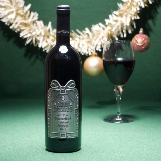 Personalised Christmas Barolo Wine with Engraved Christmas Present Pewter Wine Label