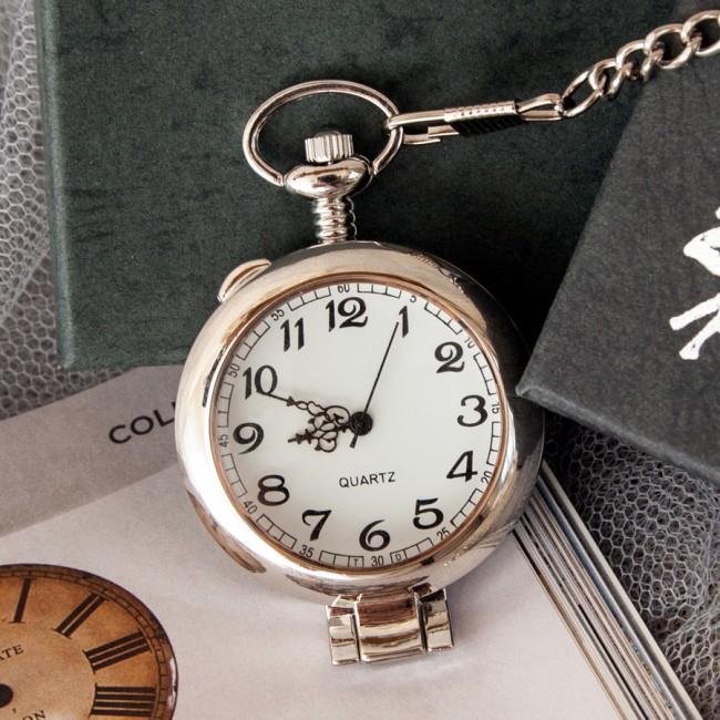 Personalised Silver Pocket Watch With Magnifying Glass