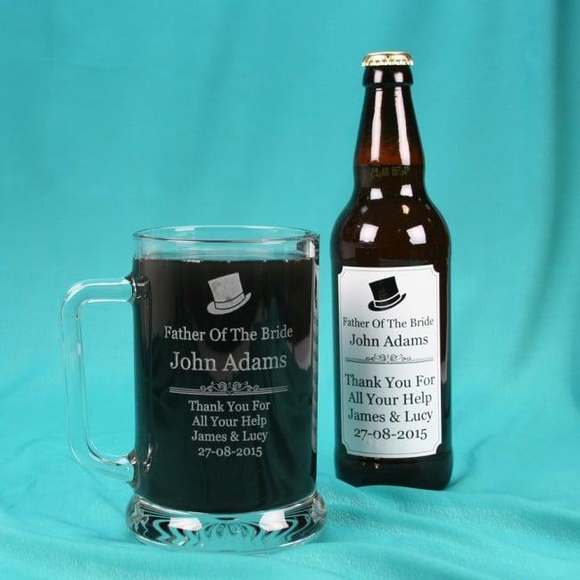 Engraved Father Of The Bride Tankard And Beer Gift Set