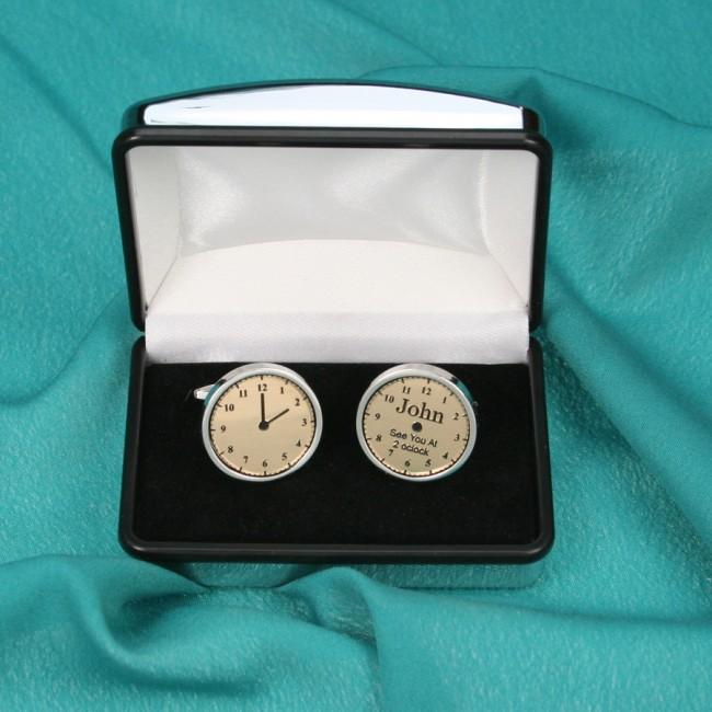 Engraved Wedding Cufflink Gift Set With Gold Centres