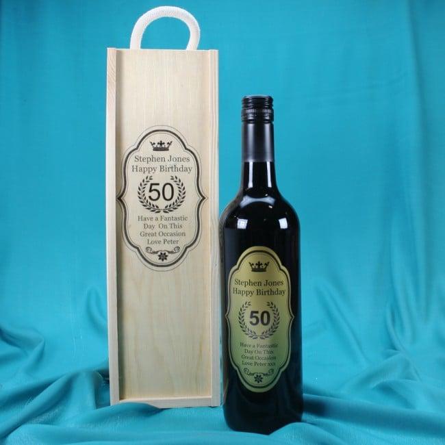 Personalised Wine Gift Set With Gold Label And Wooden Box