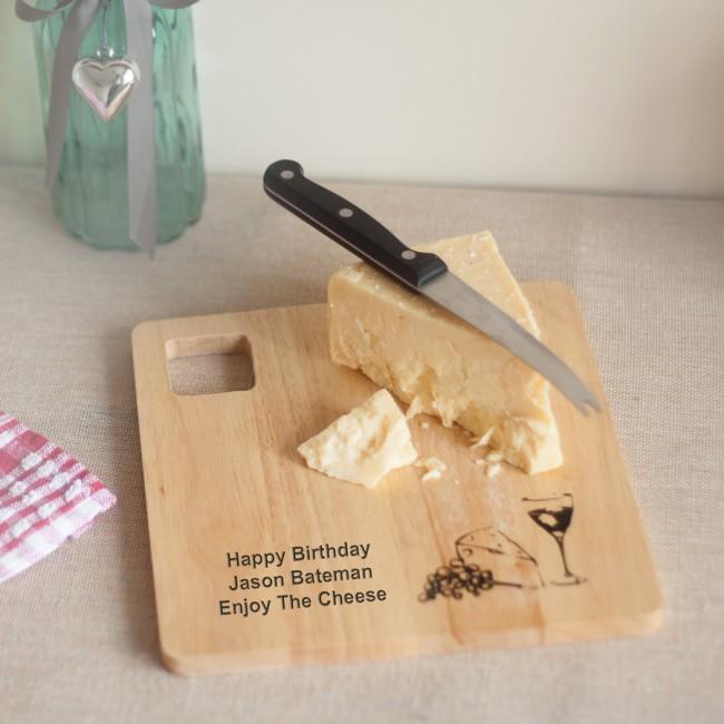 Engraved Wooden Cheeseboard And Knife Gift