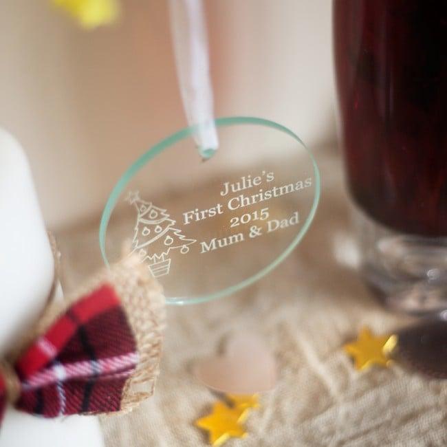 Personalised Glass Bauble Gift With Engraved Christmas Tree Design