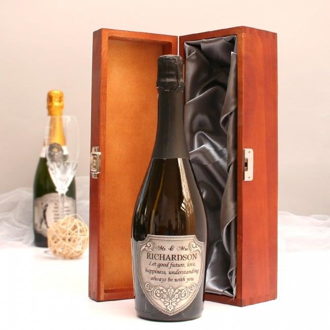 Personalised Mr And Mrs Prosecco Gift With Pewter Label