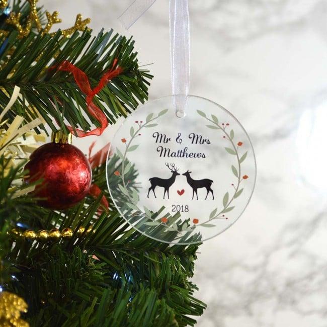 Personalised Christmas Glass Bauble Stag Deer Design