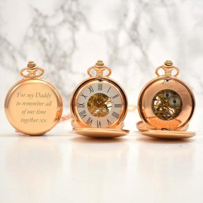 Rose Gold Engraved Pocket Watch Gift