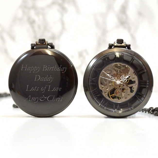 Black Open Face Personalised Pocket Watch