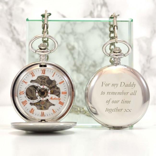 Engraved Silver Pocket Watch Single Opening