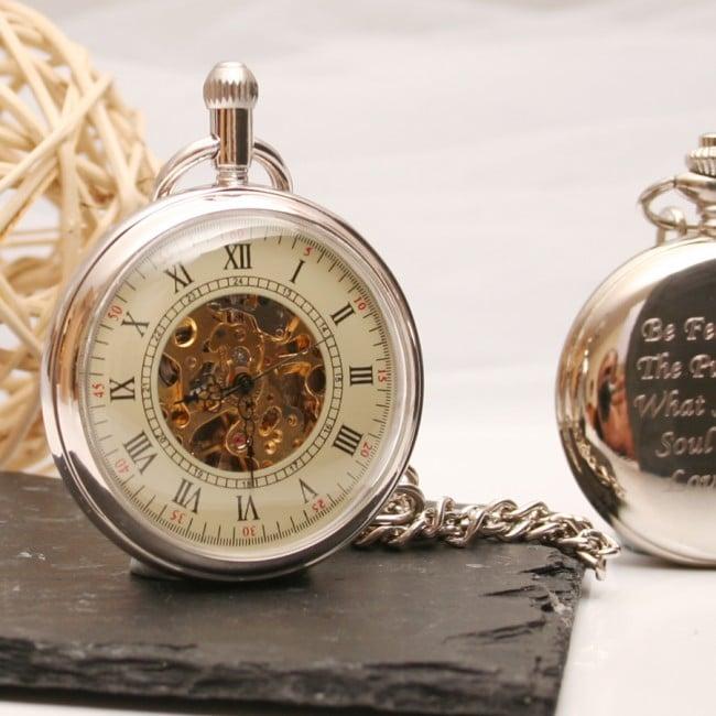 Engraved Gold Faced Mechanical Pocket Watch