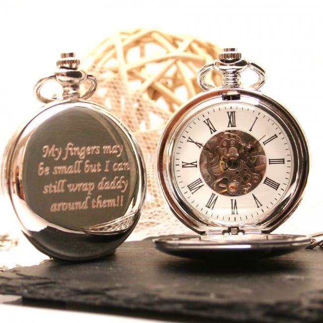 Engraved Single Opening Mechanical Pocket Watch Roman Numerals