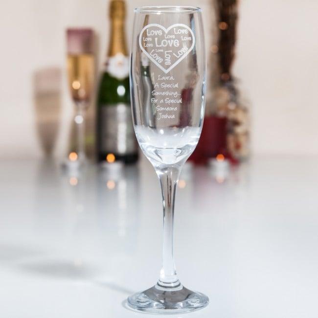 Engraved Champagne Flute Love Design