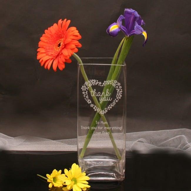 Engraved Vase Thank You Gift Heart Design