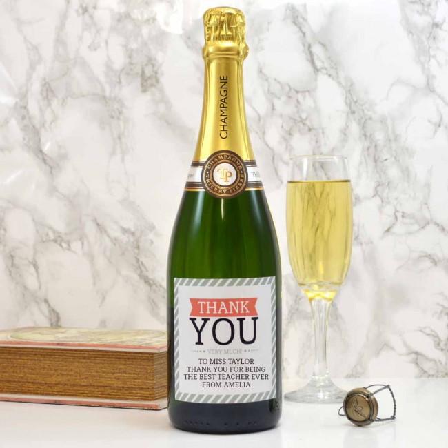 Personalised Champagne Gift Thank You Label White