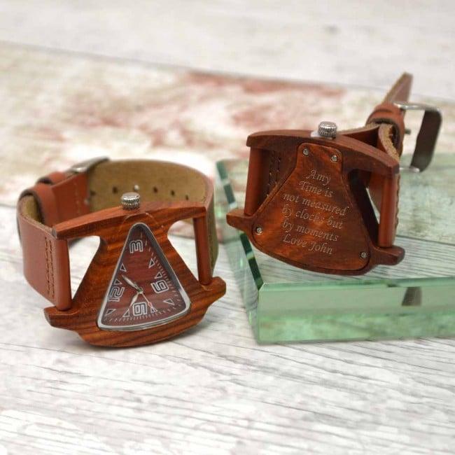 Red Sandalwood Personalised Wrist Watch Triangle Design