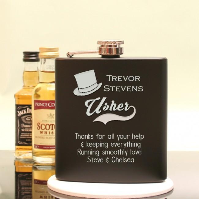 Stylish Black Personalised Usher Hip Flask Gift