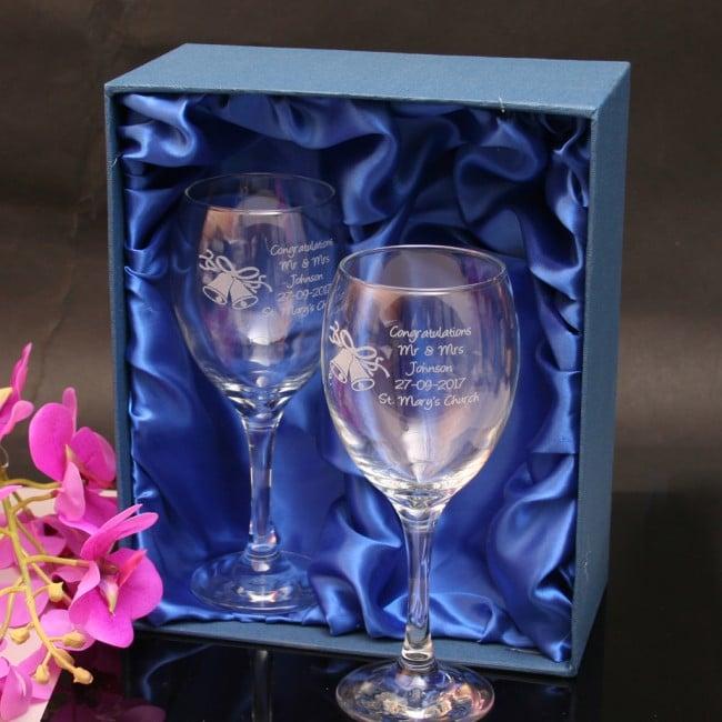 Wedding Bells Engraved Wine Glasses