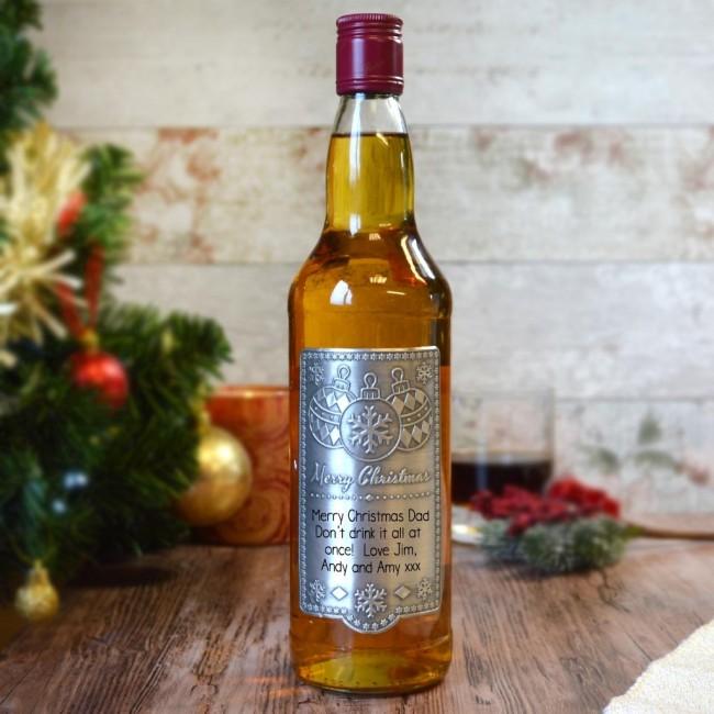 Personalised Whisky Christmas Gift with Bauble Pewter Label