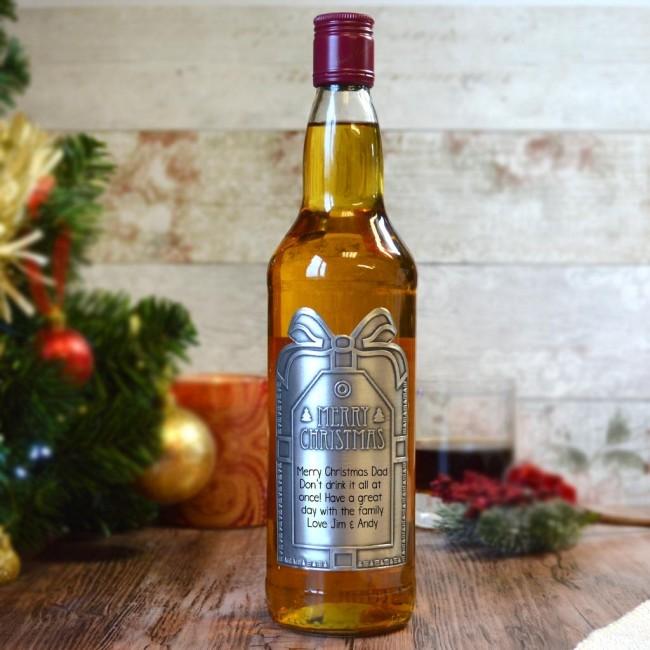 Personalised Whisky Christmas Gift With Present Pewter Label