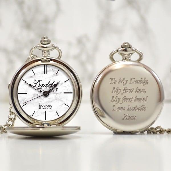 Fathers Day Gifts White Marble Pocket Watch