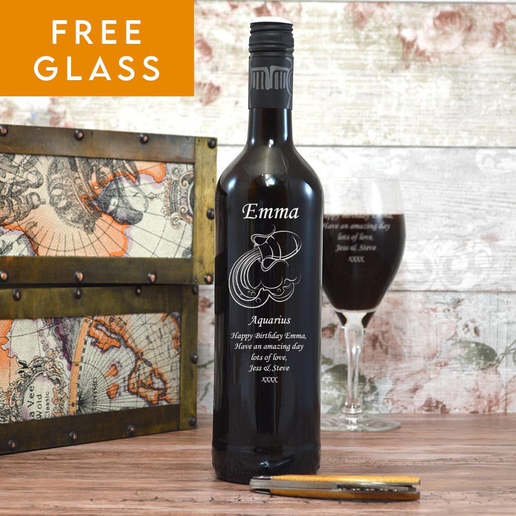 Personalised Zodiac Engraved Wine With Free Engraved Glass!