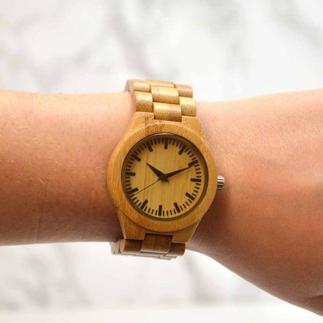 Ladies Engraved Bamboo Wrist Watch