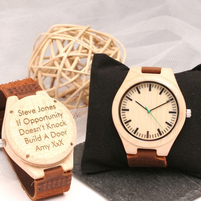 Personalised Maple Wrist Watch With Engraved Message