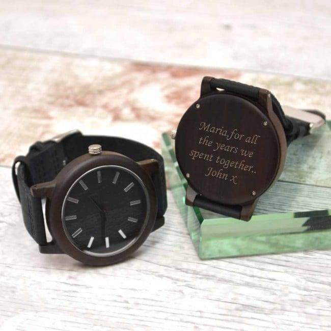 Personalised Wrist Watch With Dark Wood Finish