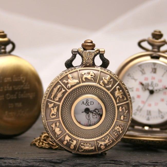 Personalised Bronze Pocket Watch Zodiac Design