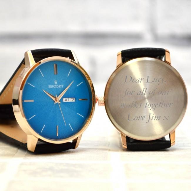 Personalised Men's Black And Blue Wrist Watch