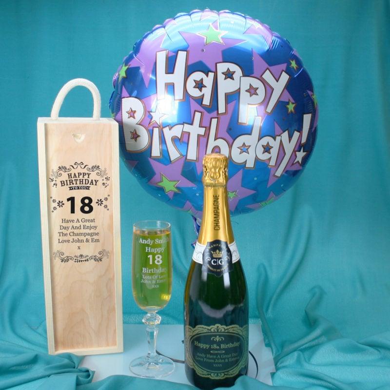 Personalised 18th Birthday Gift Champagne Set With Balloon