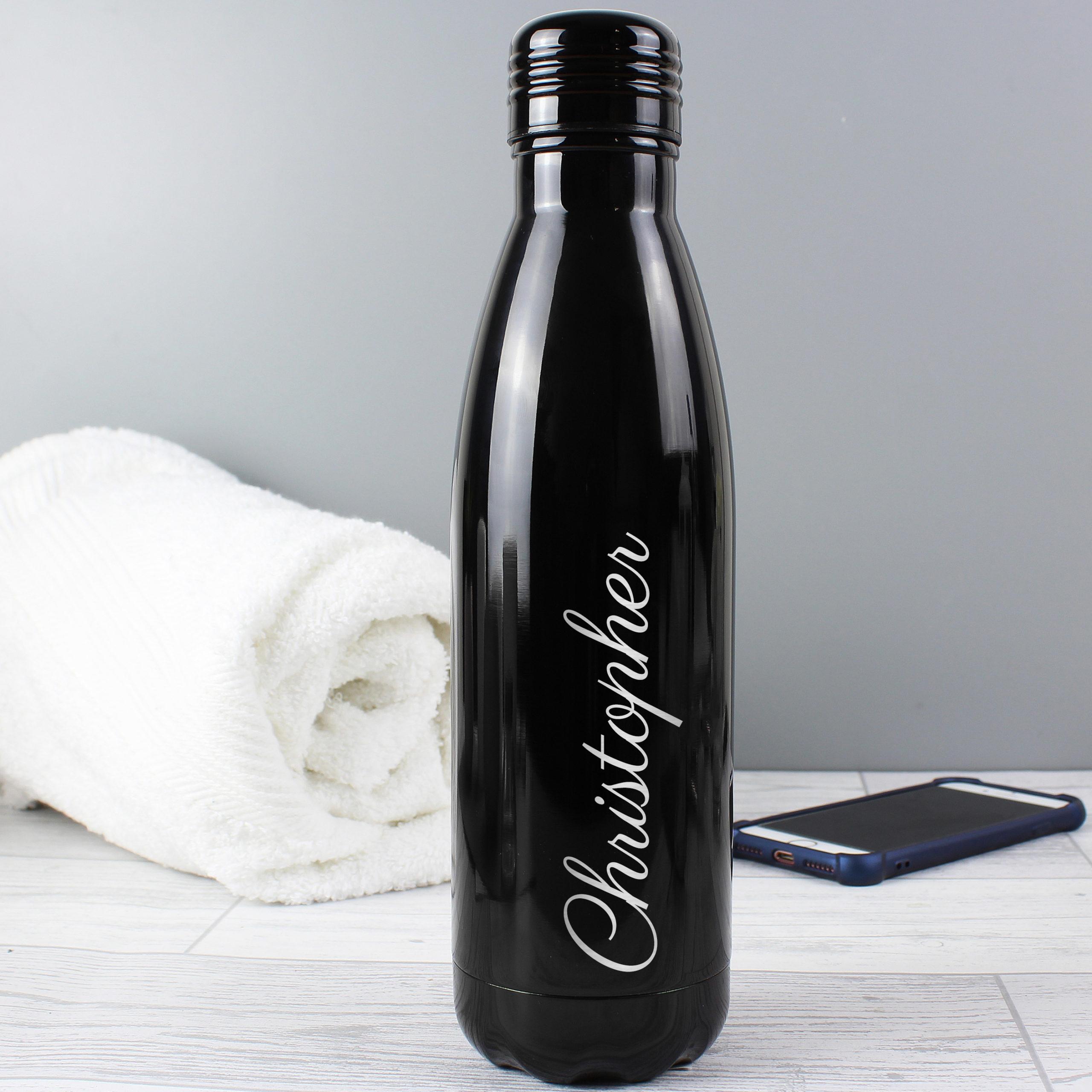 Personalised Black Metal Insulated Drinks Bottle