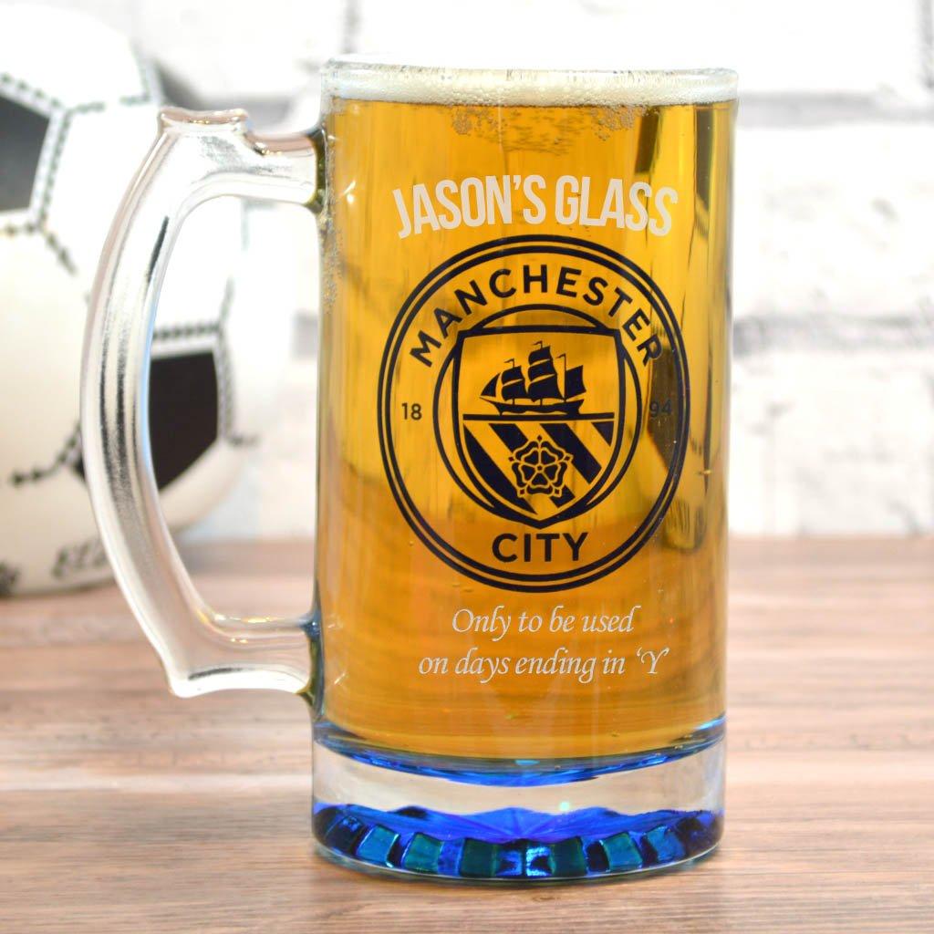 Engraved Manchester City Pint Glass Tall Tankard