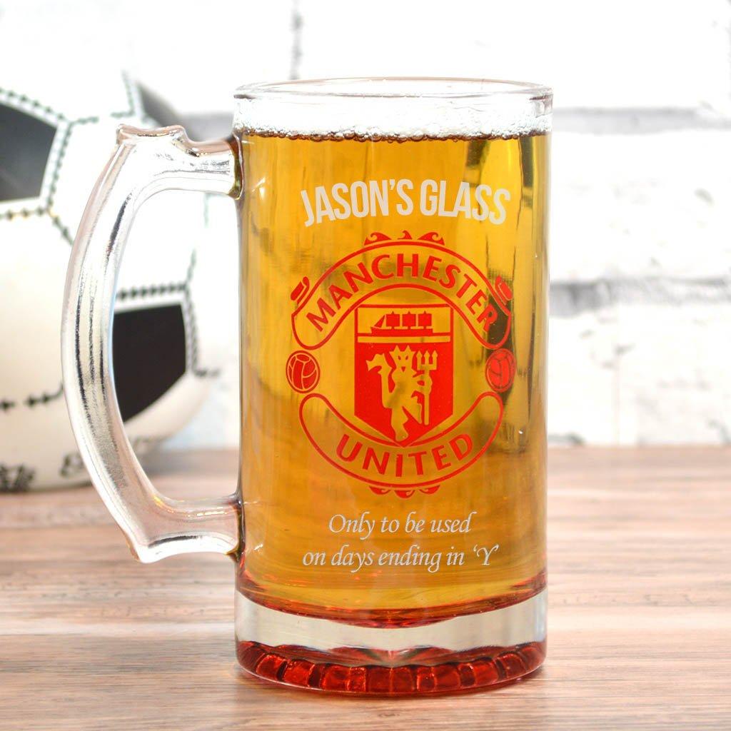 Engraved Manchester United Glass Tall Tankard