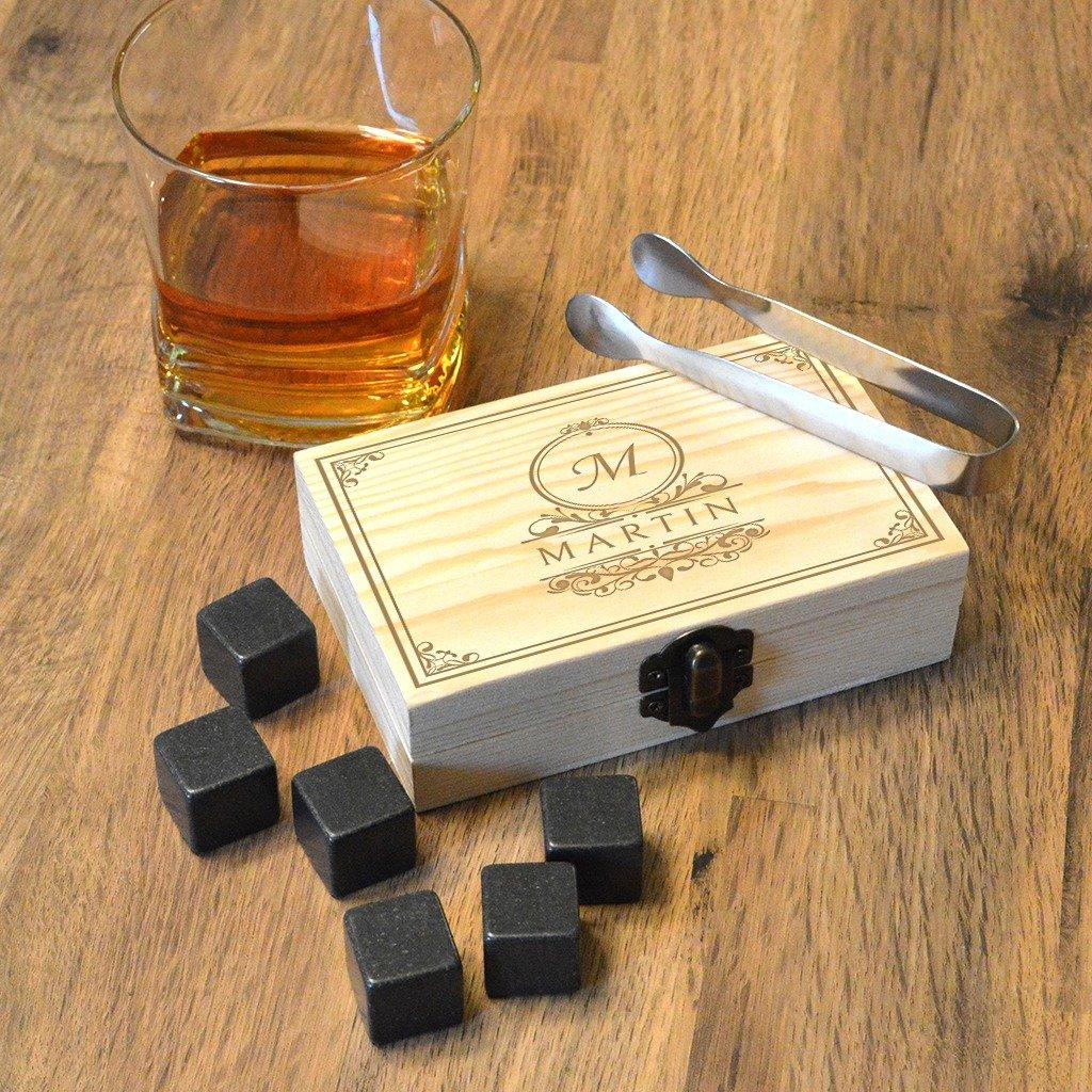 Personalised Whisky Stones & Serving Tongs with Pouch