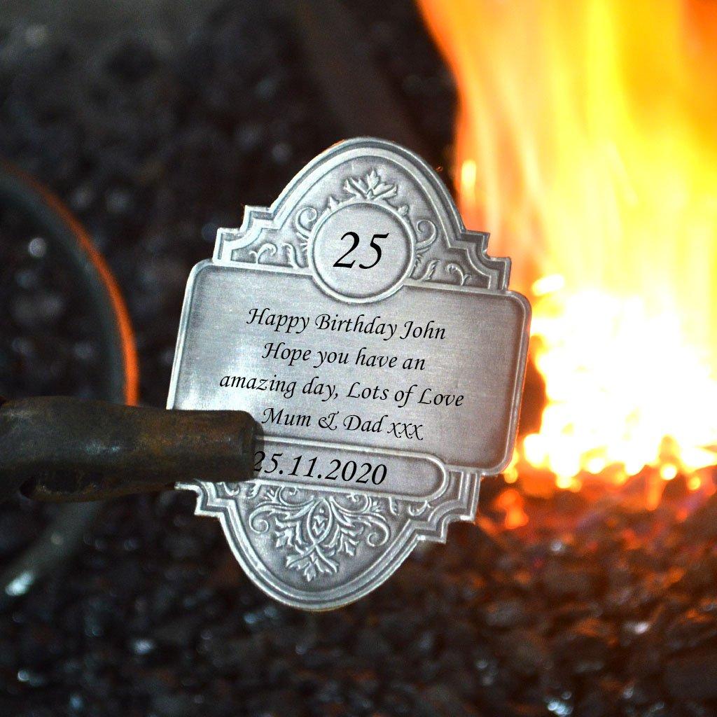 Personalised Handcrafted Birthday Pewter Label Tall