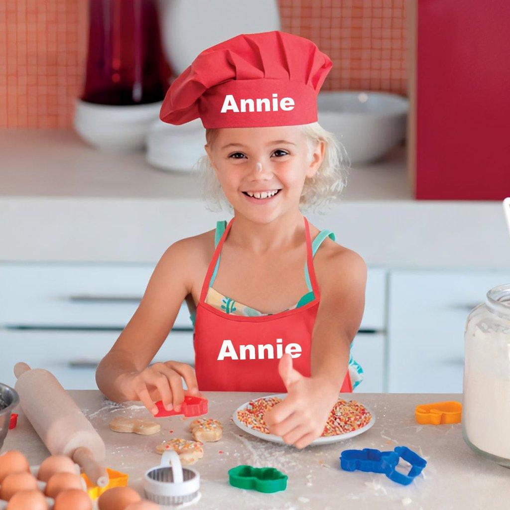 Personalised Children's Apron and Chef's Hat Red