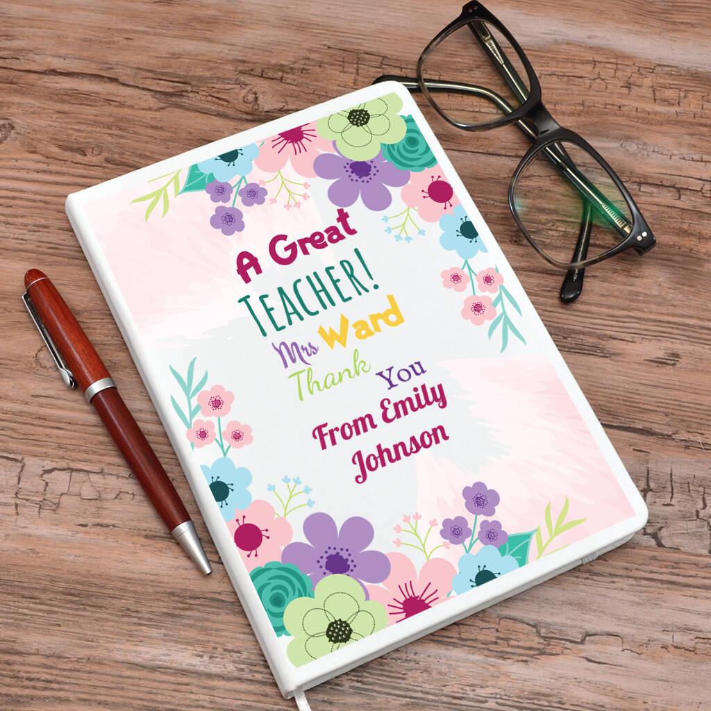 Personalised Thank You Teacher Notebook Floral Design