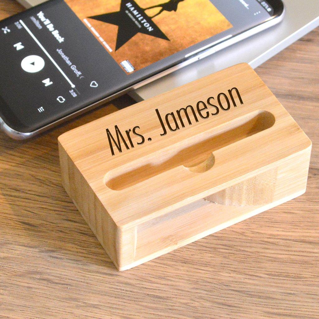 Personalised Bamboo Smartphone Stand with Amplifier