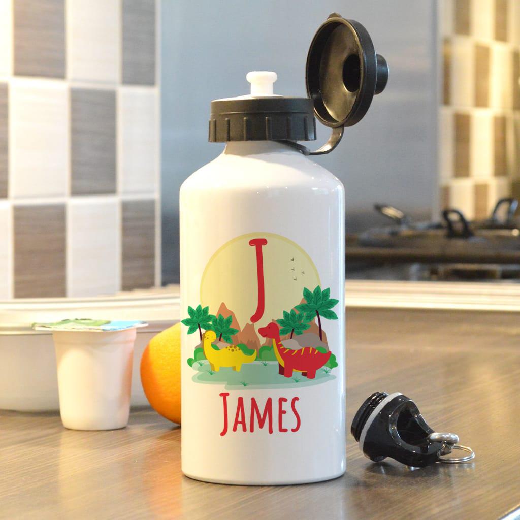 Personalised Drinks Bottle Dinosaur Initial Design