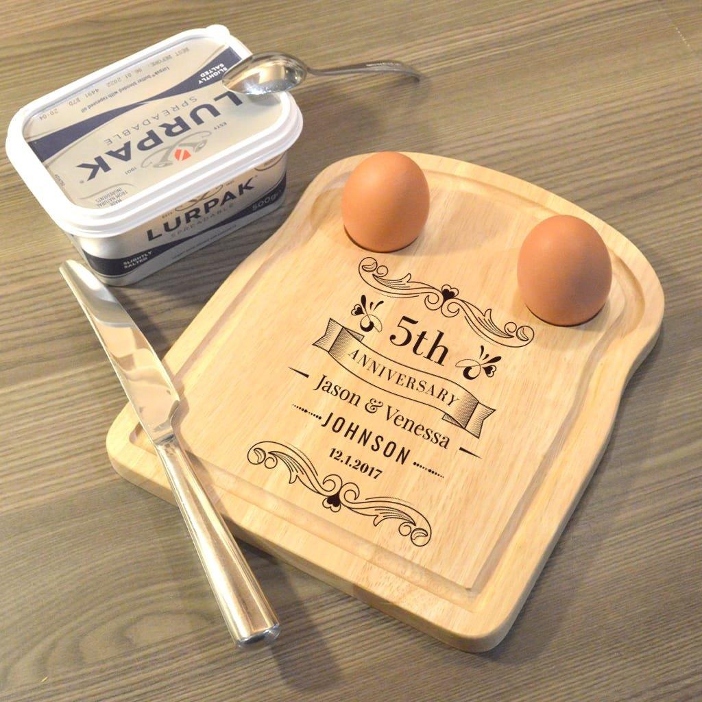 Personalised 5th Anniversary Wooden Breakfast Board